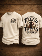 Men's Retro Western Ella's Fellas Club Print Casual Tee