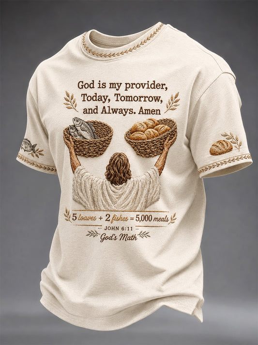 Men's Jesus 2 Fishes 5 Breads 5000 Chosen Against The Current Print Casual Tee