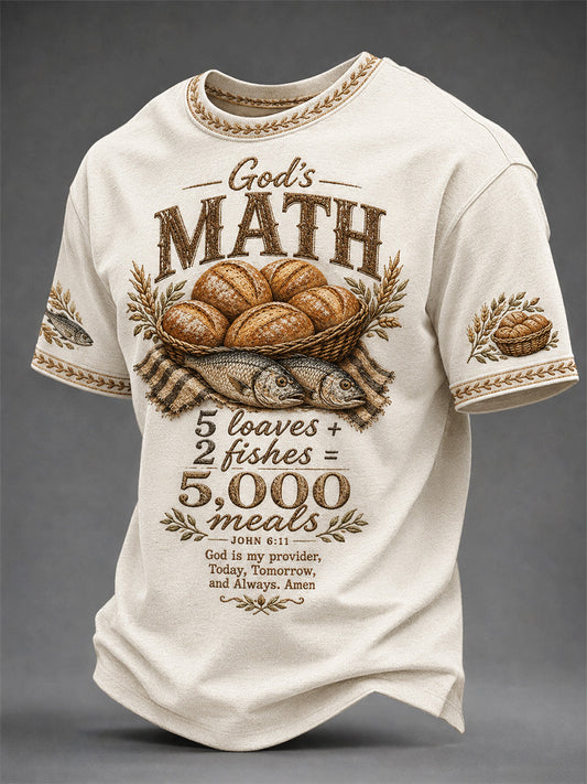 Men's Jesus 2 Fishes 5 Breads 5000 Chosen Against The Current Print Casual Tee