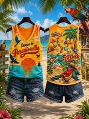 Women's It's 5 O'clock Everywhere Parrot Print Casual Vest