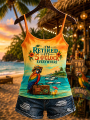 Women's I'm Retired It's 5 O'clock Everywhere Parrot Print Casual Vest