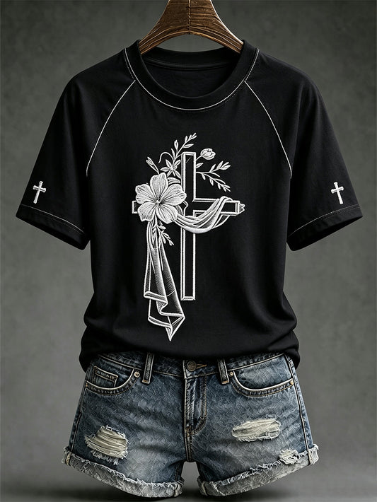 Women's Faith Print Pattern Printed Leisure Round Neck T-shirt