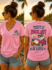 Women's "Whatever Life Throws at You – Duck It" V-neck T-shirts