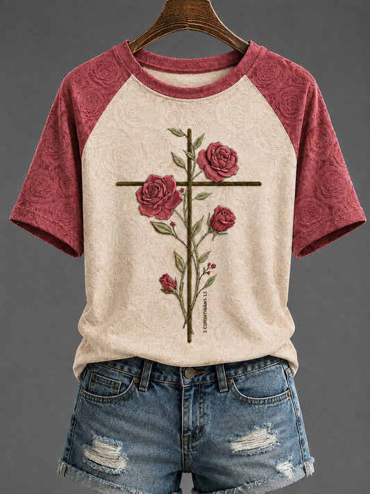 Women's Cross Print Casual T-Shirt