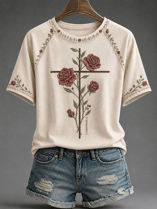 Women's Cross Print Casual T-Shirt
