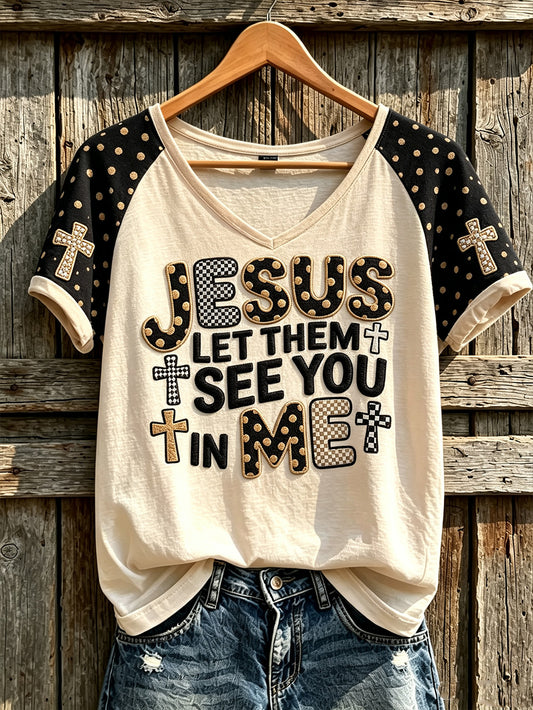 Women's Faith Theme Print Pattern Printed Casual V-neck Short-Sleeved T-shirt