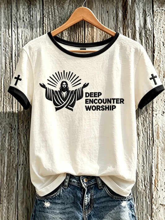 Women's Faith Theme Print Pattern Printed Casual Short-Sleeved T-shirt