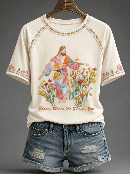 Women's 'Bloom Where He Plants You' Printed Casual T-Shirt