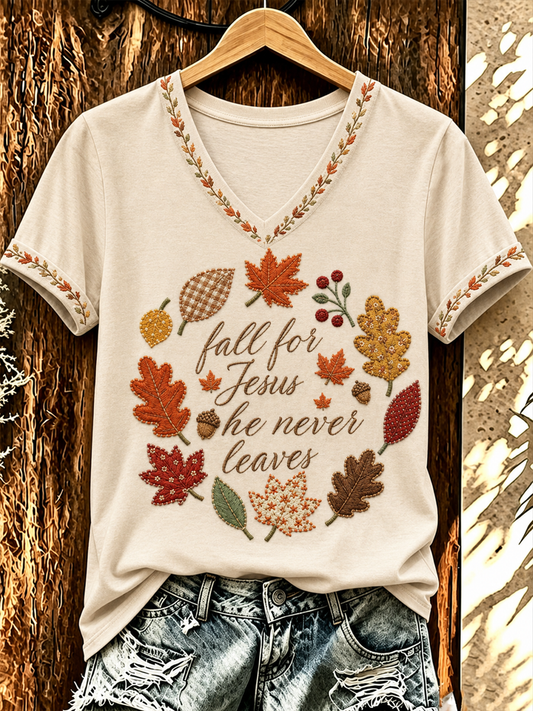 Women's FALL for JESUS He never leaves short-sleeved T-shirt