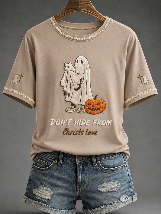 Women's"Don't Hide From Christs Love"Christian Halloween T-shirt