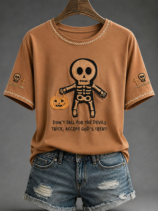 Women's"Don't Fall For The Devil’s Trick，Accept God's Treat！"Christian Halloween T-shirt
