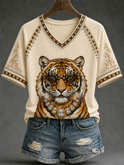 Women's Glam Tiger Print Casual T-Shirt
