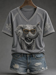 Women's Glam Elephant Print Casual T-Shirt