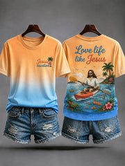 Women's "Love Life Like Jesus" Jesus Kayaking Vacation Casual T-shirt