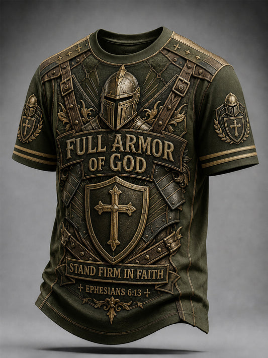 Men's Christian Full Armor Of God Print Casual Tee