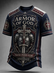Men's Christian Armor Of God Faith Over Fear Print Casual Tee