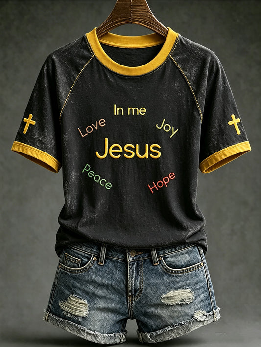 Women's faith-themed fun pattern printed casual short-sleeve T-shirt