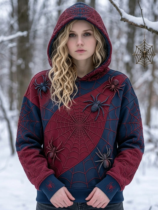 Women's Vintage Spider Print Comfy Hooded Sweatshirt