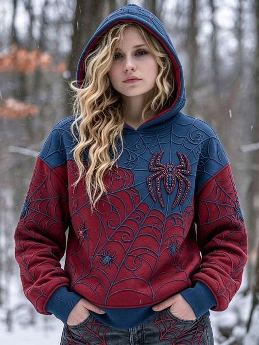 Women's Vintage Spider Print Comfy Hooded Sweatshirt