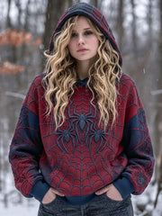 Women's Vintage Spider Print Comfy Hooded Sweatshirt
