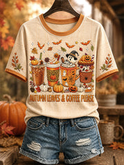 Women's Autumn Leaves & Coffee Please Print Casual Tee