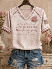 Women's Life Is Better With My Grands Printed V-neck T-shirt