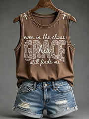 Women's His Grace Still Finds Me Christian Faith Floral Print  Comfy Vests