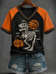 Women's Halloween Print V-neck short-sleeved T-shirt