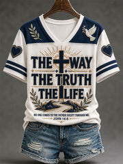 Women's The Way The Truth The Life Print Casual V-Neck Tee