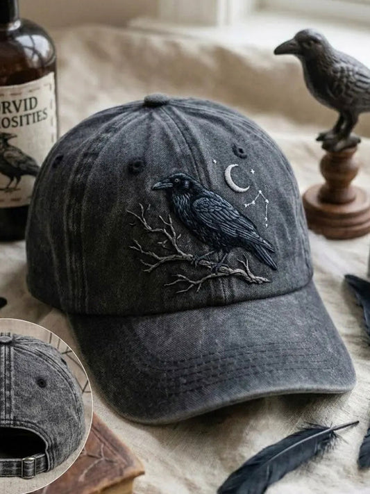 Unisex Gothic Crow Washed Hat