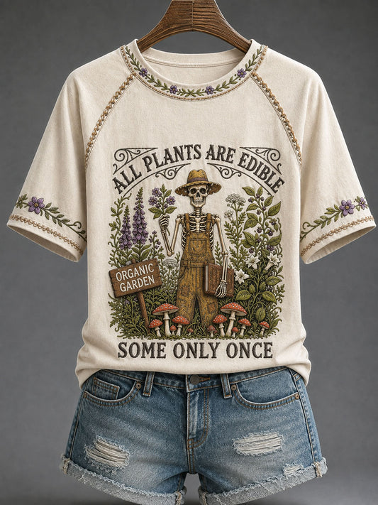 Women's 'All Plants Are Edible, Some Only Once' Printed Casual T-Shirt