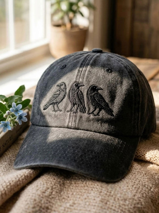 Unisex Washed Hat – Black Humor Crow Design