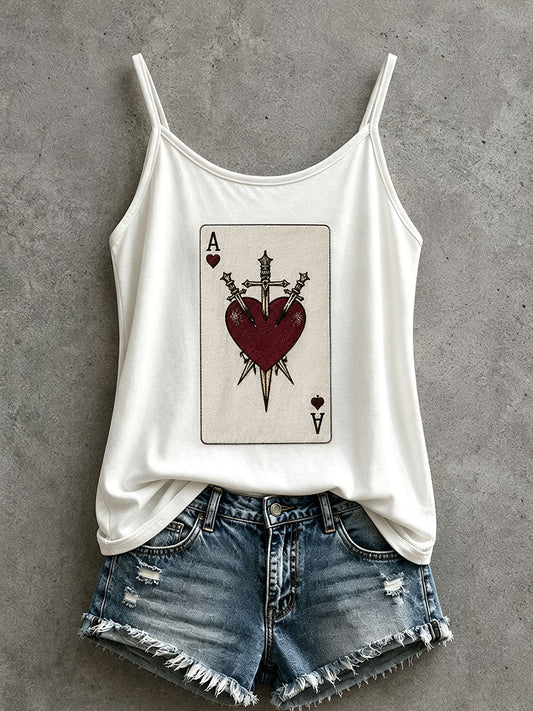 Women's Red Heart Playing Card Tank Top