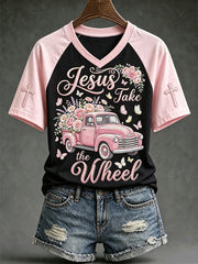 Women's faith-themed fun slogan pattern printed casual short-sleeve T-shirt