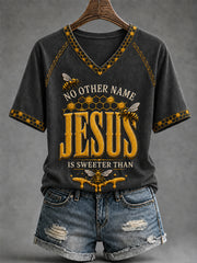 Women's Christian No Other Name Jesus Is Sweeter Than V-neck Short Sleeve T-shirt