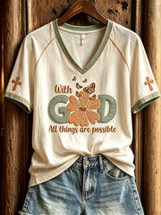 Women's faith-themed pattern printed casual short-sleeve T-shirt