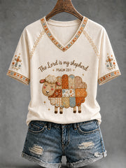 Women's Christian The Lord Is My Shepherd  V-neck Short Sleeve T-shirt