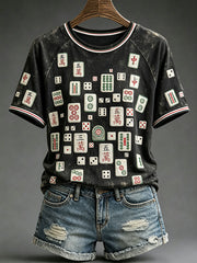 Women's Casual Mahjong-Print T-Shirts