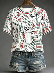 Women's Casual Mahjong-Print T-Shirts