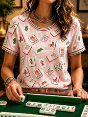 Women's Casual Mahjong-Print T-Shirts