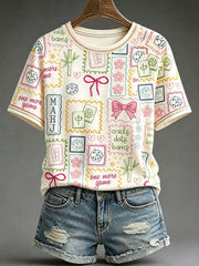 Women's Casual Mahjong-Print T-Shirts
