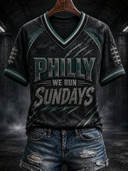 Women's Football Philly WE RUN SUNDAYS Printed V-neck T-shirt