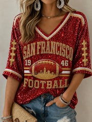 Women's Football Gameday Gift For Football Fans  Mid-length Sleeves V-Neck T-Shirt
