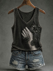 Women's Gothic Black Cat V-Neck Vests