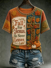 Women's Fall Jesus Cross Art Short Sleeve T-shirt
