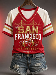 Women's Football Gameday Gift For Football Fans Casual V-Neck Tee