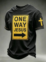 Men's One Way Jesus Funny Road Sign Print short sleeves t-shirt
