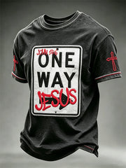Men's One Way Jesus Funny Road Sign Print short sleeves t-shirt