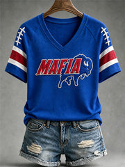 Women's Football Lover Buffalo Print V-Neck Tee