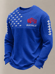 Men's Football Lover Buffalo Print Casual Waffle Long Sleeve Top